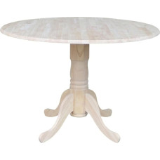 IC International Concepts, ümmargune söögilaud kahe lehega, massiivne tõeline puit, tugev parapuit, mõõdud 42 