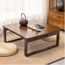 Multifunktionaler Tisch aus Bambus, zusammenklappbar, madal, mit klappbaren Beinen, für Haushalt, Kinder, Kunst und Essen, Braun, 70 x 70 x 28,5 cm