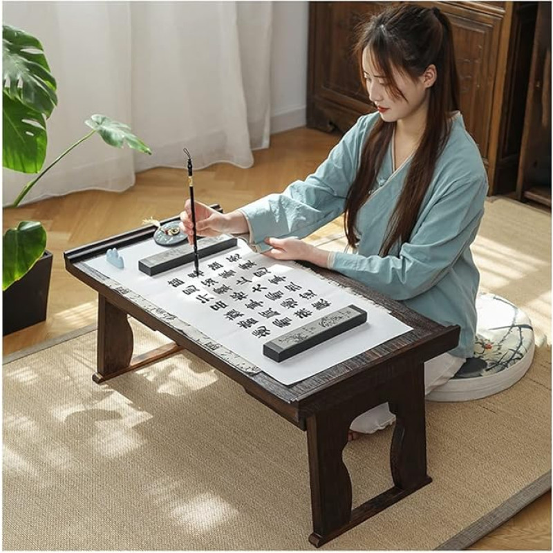 Antiker japanischer Klapptisch für Meditation, Tee, Laptop, Essen und Kaffee, multifunktsionaalne madalam laud (pruun, 60 x 34 x 27 cm)
