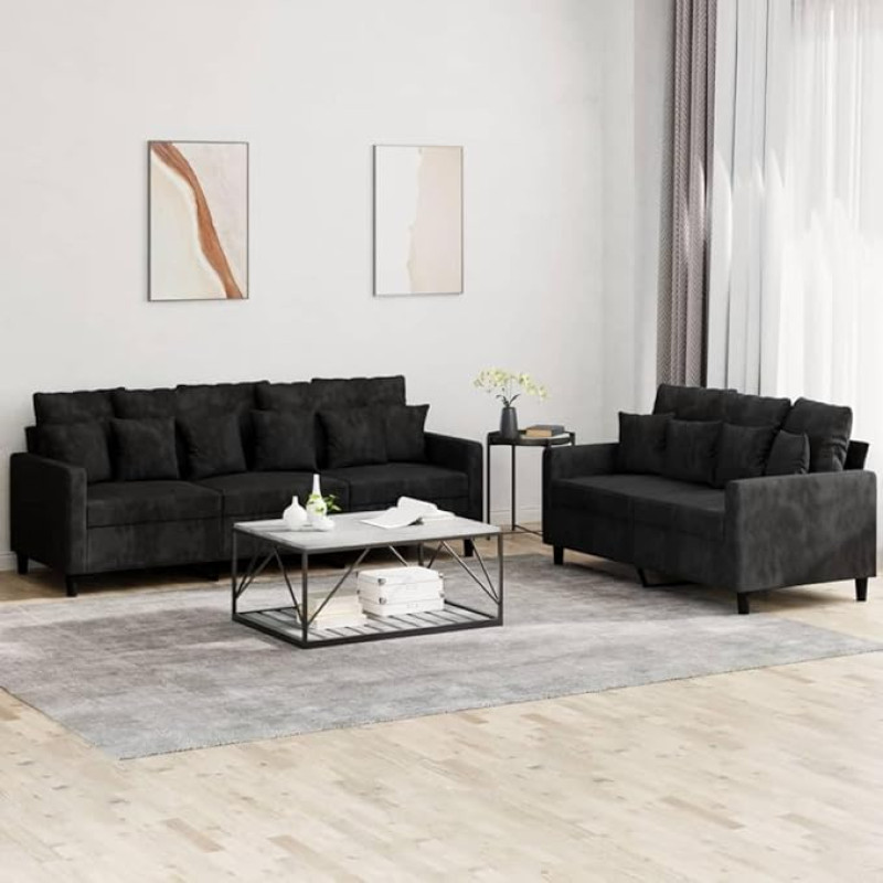 Juroupi 2-TLG. Sofagarnitur mit Kissen Diivan Wohnzimmer Sitzgruppe Wohnzimmer Sofa Set Sofas FüR Wohnzimmer Schwarz Samt - 3201725