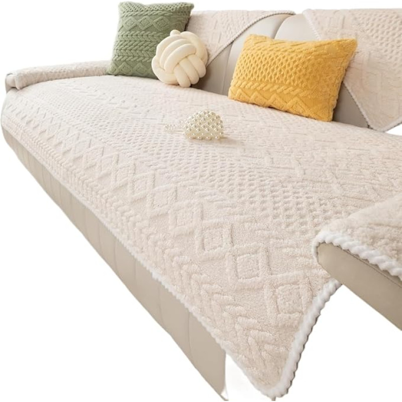 Diivanikate koertele ja lastele, pestav Jacquard Pluus mööbli kaitse, libisemisvastane, paks soe diivanikate (kreem, 43 x 94 tolli)