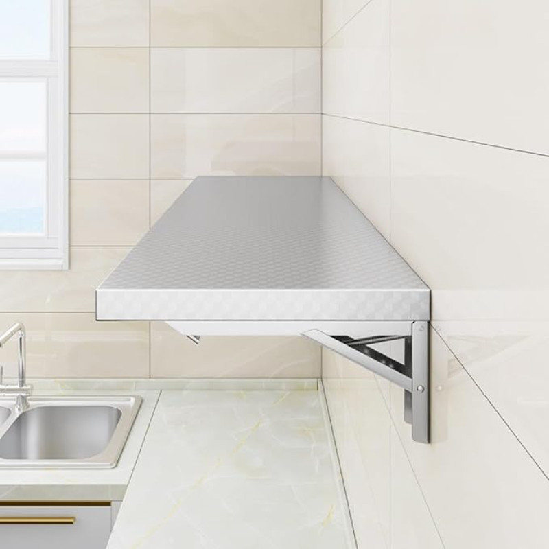 Klappbarer Wandtisch, Wandmontierte Werkbank, Edelstahl schwimmender Schreibtisch für kleine Räume, kompakter Wäscheklapptisch, platzsparender Wandmontage-Schreibtisch