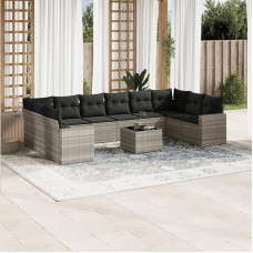 Rantry Gartensofa-Set 11-teilig mit Kissen aus Polyrattan, grau, Set Schlafsofa, Wohnzimmer, Sofa, modernes Sofaset für den Außenbereich, Möbel für den Außenbereich, Modell 3251819