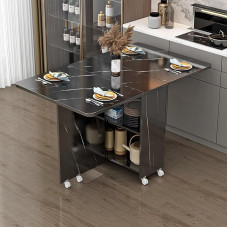 Kaasaskantav kokkupandav söögilaud 6 rattaga ja hoiuruumiga Laiendatav kokkupandav köögisaar Drop Leaf söögitoa laud (must, A120x60cm)