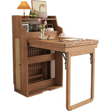 Kokkupandav söögilaud koos riiulitega väikestesse ruumidesse, pikendatav ja sissetõmmatav köögisaar ruumi säästev puidust söögilaud (pähkelpuu)