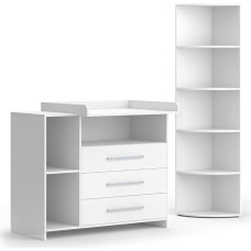 Vicco Oskar Children's Room Set, White, 2 Pieces, with Changing Table and Toy Shelf, 113 x 100 x 70 cm, Made of Chipboard, Baby Furniture Set for Toddlers, Sophisticated Furniture Solution for Your