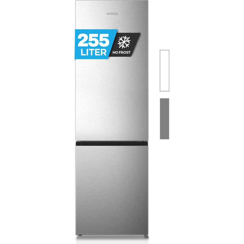Heinrich´s Fridge Freezer Combination 255 Litres, Cooling Volume 188 L, Freezer Compartment 67 L, LED Interior Lighting, Fridge Door Hinge, Changeable, Quiet 40 dB, No Frost, 6 Temperature Levels