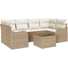 Rantry 7-teiliges Garten Sofa Set mit Kissen Beige Poly Rattan, 2-Sitzer Garten Sofa mit Kissen Beige Poly Rattan Gartenlounge Model3345601