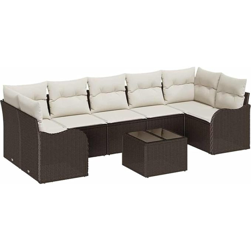Rantry 8-teiliges Garten-Sofa-Set mit Kissen Braun Poly Rattan, 2-Sitzer Garten-Sofa mit Stauraum & Kissen Braun Poly Rattan Gartenlounge Model3354287