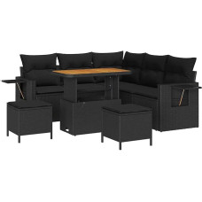 Rantry 8-teiliges Garten Sofa Set mit Kissen aus schwarzem Poly Rattan, 3-teiliges Garten Esstisch Set mit Kissen aus schwarzem Poly Rattan Gartenlounge Model3361744