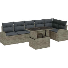 Rantry 7-teiliges Garten-Sofa-Set mit Kissen Graues Poly-Rattan, 2-Sitzer Garten-Sofa mit Stauraum & Kissen Graues Poly-Rattan Gartenlounge Model3357392