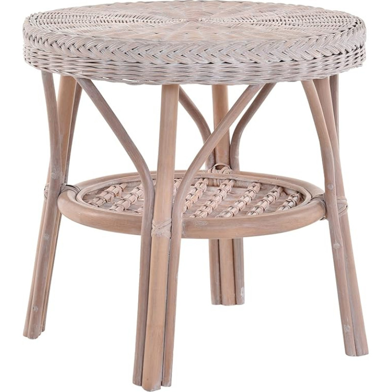 Korb-Outlet rotangist laud / küljelaud ümmargune / kohvilaud rotangist lauariiul (Vintage White)