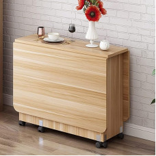 GODFSAHG Klapptisch Küchen-Esstisch, rechteckiger Holztisch, skalierbarer klappbarer Esstisch mit 6 Rädern, abgerundetes Kantendesign, für Esstische auf kleinem Raum (1,4 m) Um das Glück zu