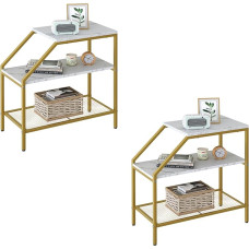 Wolawu Side Table, Wood Composite, White Marble, Pack of 2