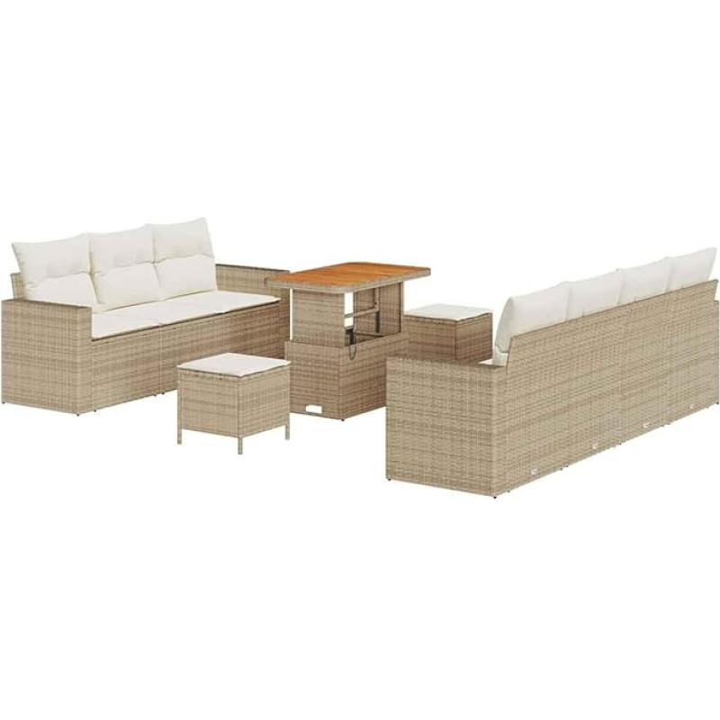 Rantry 10-teiliges Garten Sofa Set mit Kissen Beige Poly Rattan Akazie Gartenlounge Model3363531