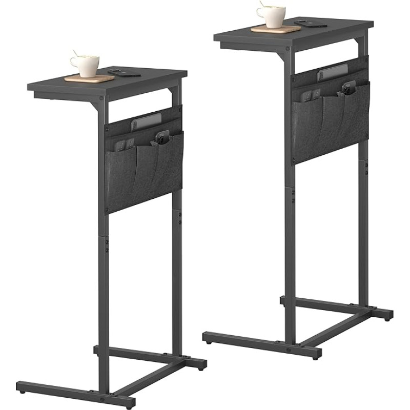 C-förmiger Beistelltisch 2er Set, Kleiner Beistelltisch für Couch, Sofatisch Schwarz LET501B-2