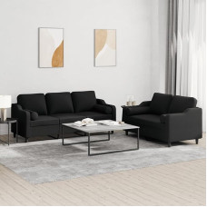 Schwarz Stoff 2/3-Sitzer-Sofa Set mit Metallrahmen & Schaumstofffüllung | Bequem & Stabil Model3201854