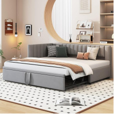 Multifunktsionaalne L-kujuline diivanvoodi 90/180 x 200 cm, sametkangast polsterdatud voodi, ruumi säästev disain lapsevoodile, külalisvoodile (Hall-1)