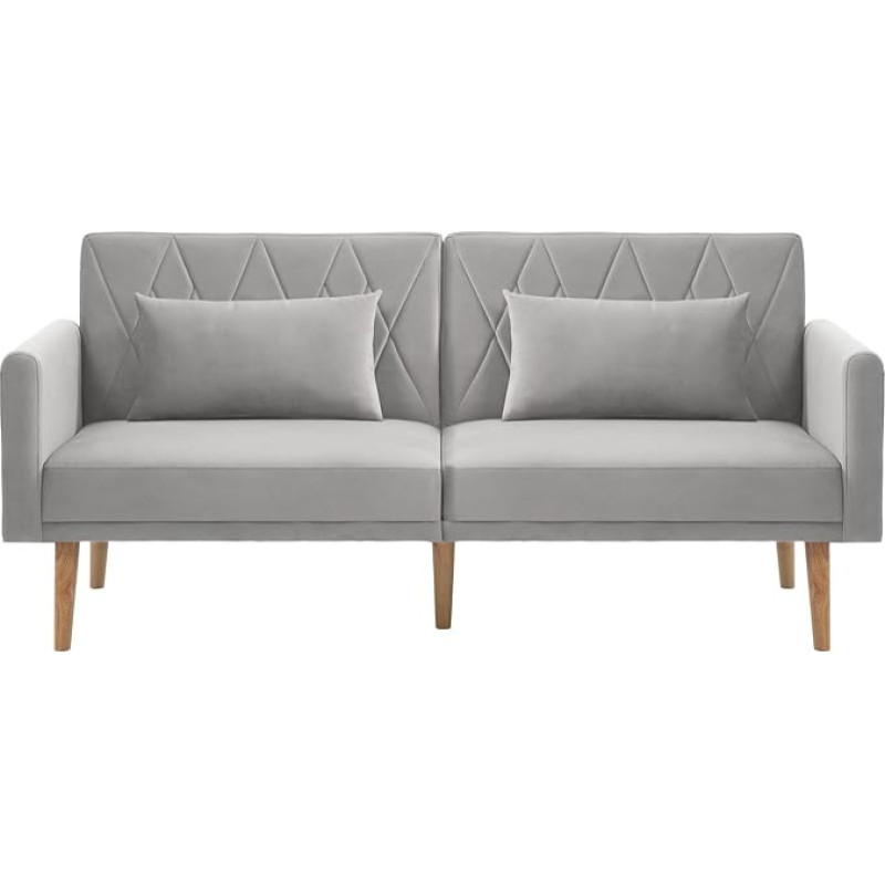 Schlafcouch, Diivan 180cm mit Schlaffunktion, Klappsofa mit Hilfsfüßen und 3-Fach Verstellbare Rückenlehneaus Bettcouch mit 2 Kissen fürs Wohnzimmer, Schlafzimmer, Samt,(Grau)