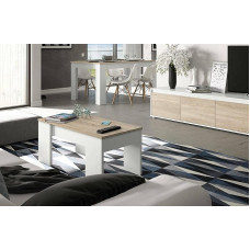 Dmora - Oceanside kohvilaud koos kokkupandava lauaga, madal elutoa laud, 100 x 50 x 45/56 cm, valge ja tammepuust.