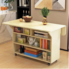 Kokkupandav söögilaud, söögitaldrikud, kokkupandav söögilaud ja pikendatav köögilaud ratastega, kokkupandav käsitöölaud avatud hoiukapiga, vastupidav laud (valge vaher, 80 x