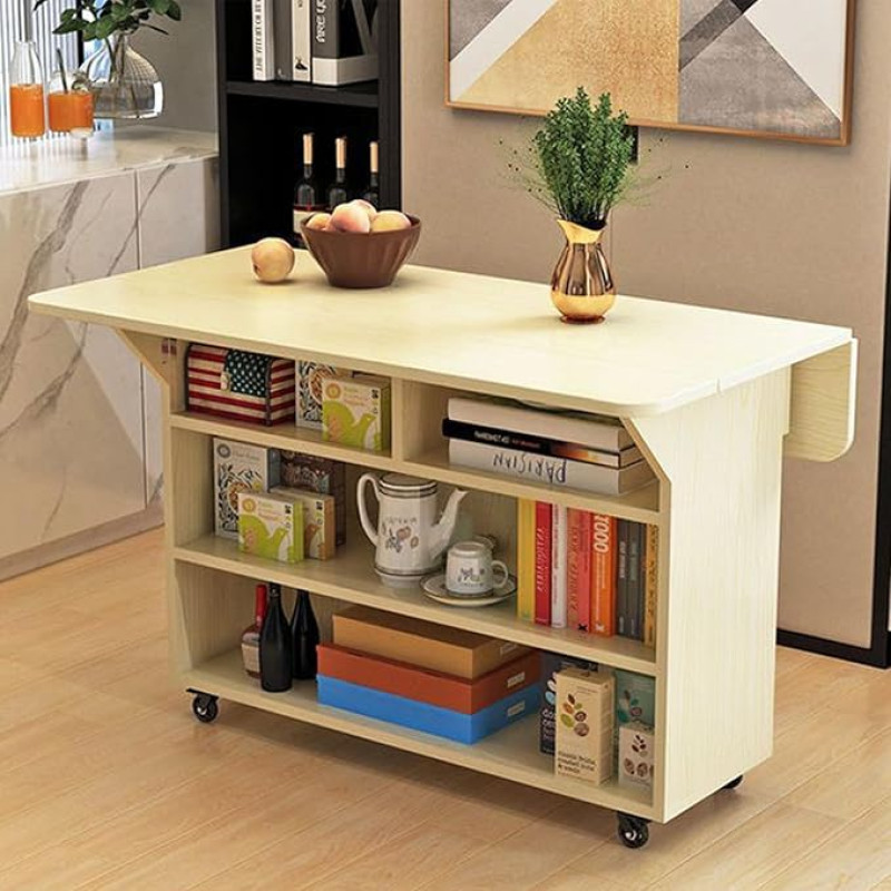 Kokkupandav söögilaud, söögitaldrikud, kokkupandav söögilaud ja pikendatav köögilaud ratastega, kokkupandav käsitöölaud avatud hoiukapiga, vastupidav laud (valge vaher, 80 x