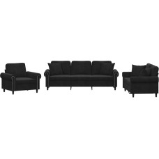 Vopese Samtsofa Set 2+3 Sitze Schwarz - Bequeme Couchgarnitur mit Polsterung & Kissen Model3202195