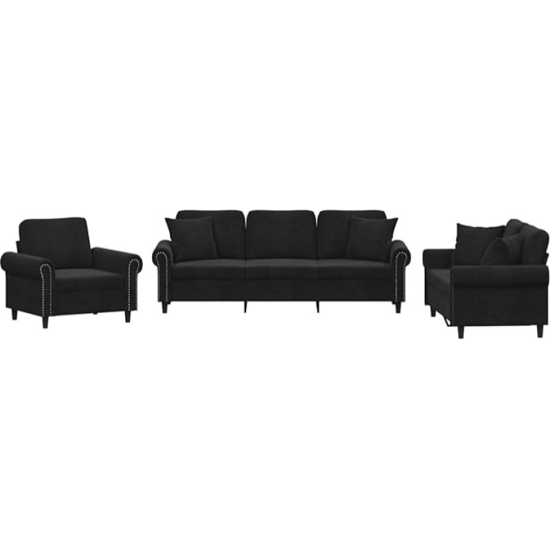 Vopese Samtsofa Set 2+3 Sitze Schwarz - Bequeme Couchgarnitur mit Polsterung & Kissen Model3202195