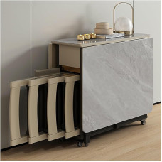 ZEQFEMKL Klappbarer Esstisch aus Holz, ausziehbares klappbares Esstischset mit 6 Stühlen, mobiler Klapptisch mit 6 Rädern und Ablagefläche, klappbarer Küchentisch für das Wohnzimmerrestaurant zu Haus