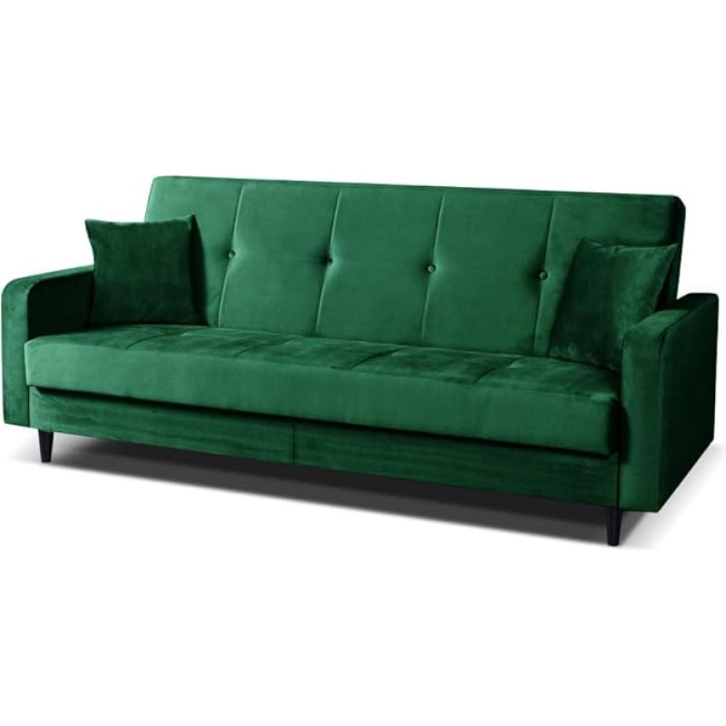 MargaretHadas24 Luna Skandinaavia stiilis diivanvoodi, diivan magamisfunktsiooniga ja voodikastiga, polsterdatud diivan elutuppa 213 cm (Paris 135 - roheline)