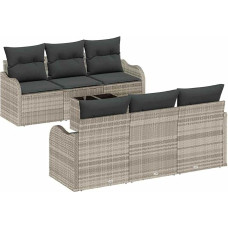 7-teilige Garten Sofaset mit Kissen Hellgrau Poly Rattan Gartenlounge Model3354261