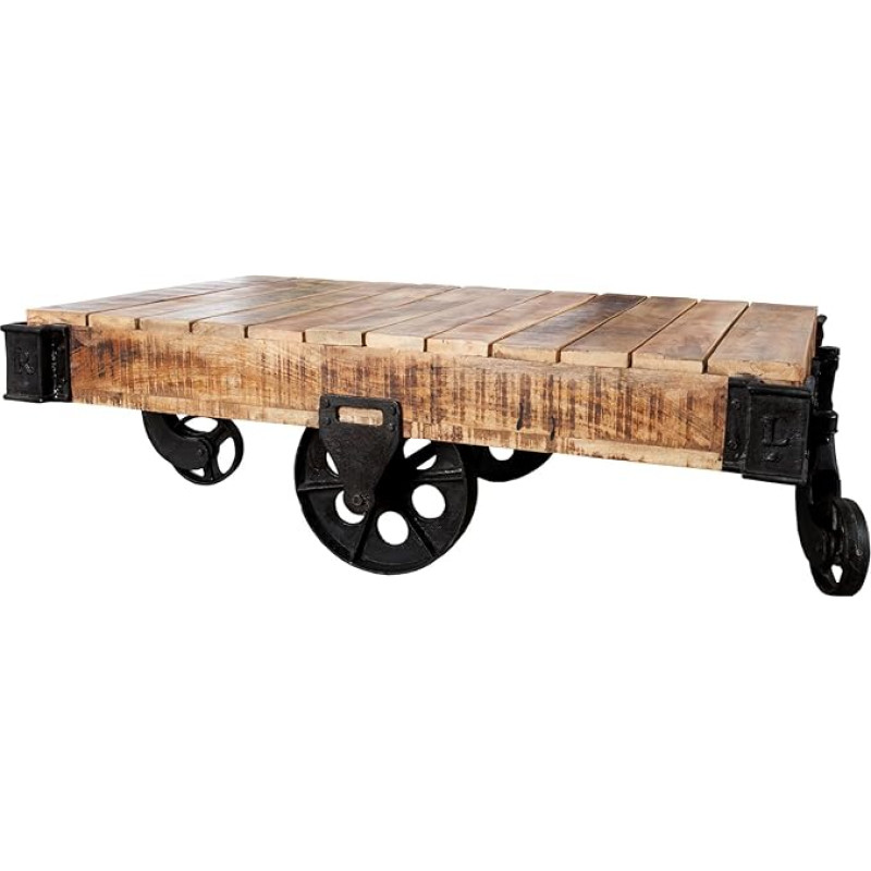 invicta INTERIOR Solid Design kohvilaud raudtee 110 cm massiivne teakpuust 4 rattaga puidust laud Teakpuust laud