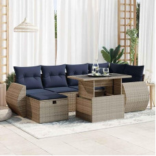 Rantry 7-TLG. Garten-Sofagarnitur mit Kissen Braun Poly Rattan Akazie Gartenlounge Model3327901