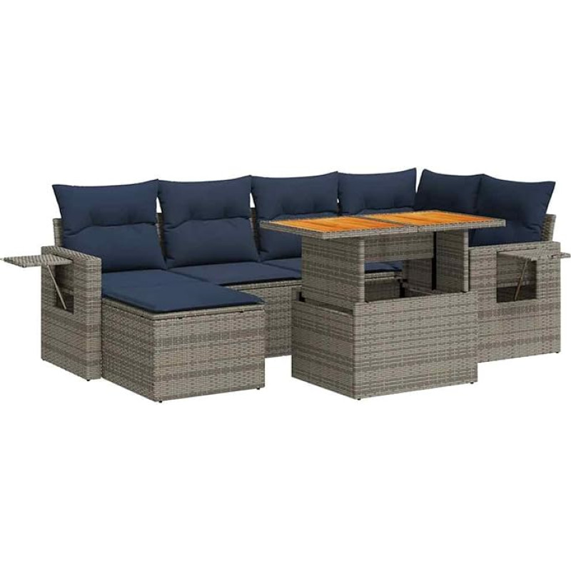 7-TLG. Garten-Sofagarnitur mit Kissen Grau Poly Rattan Gartenlounge Model3327176