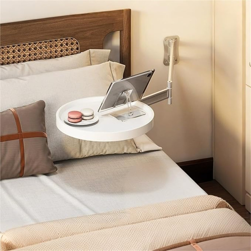 Wandmontierter kleiner runder Tisch, faltbarer Nachttisch, schwimmender Beistelltisch für Balkon, klappbarer Schreibtisch mit 180° Drehung (valge)