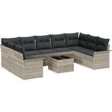 10-teiliges Garten Sofaset mit Kissen Grau Poly Rattan Gartenlounge Model3345532