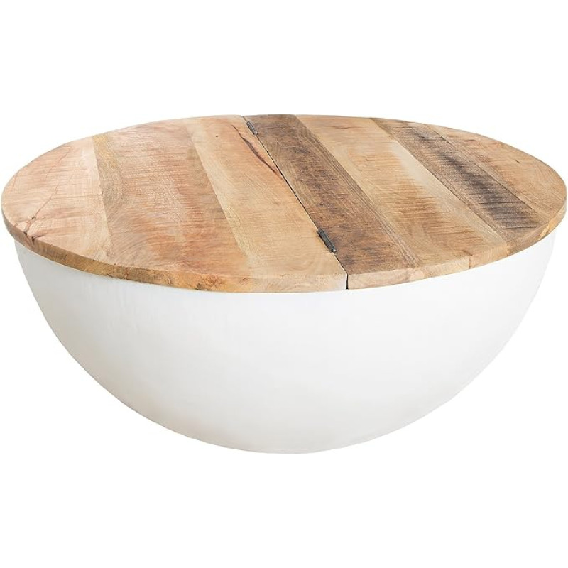 Riess Ambiente kohvilaud - massiivsetest puidust plankudest valmistatud tööstuslik hoiulaud - valge põhjaga kokkupandav laudaplaat koos hoiuruumiga