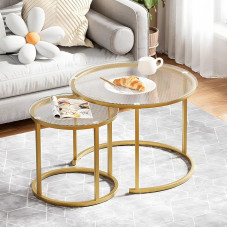 aboxoo pesitsev kohvilaud, 2 komplekt, väikesed ümmargused klaasist pesitsuslauad elutuppa, magamistuppa, aktsent-teelaud kuldse metallraamiga, kaasaegne, tööstuslik, lihtne