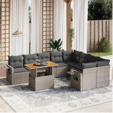 Set Schlafsofa, 10-teiliges Gartensofa-Set mit grauen Kissen aus Polyrattan, Set für Schlafsofa, Wohnzimmer, Sofa, Garten, modernes Sofaset für den Außenbereich, Möbel