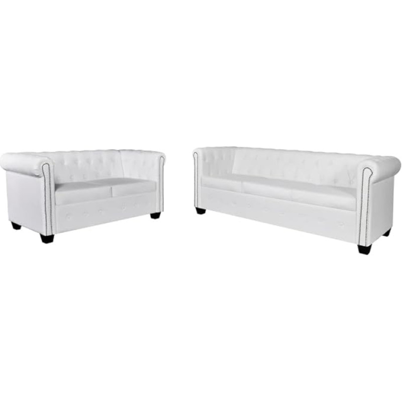 Chesterfield diivanikomplekt elutoa kontorisse, polsterdatud iste ja kumerad käetoed, 2-kohaline + 3-kohaline, 145,5 x 76 x 70 cm, kunstnahast kate + puidust raam