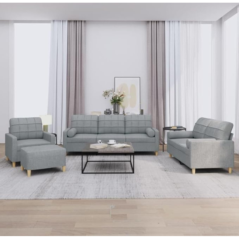 4-osaline diivanikomplekt koos pehmendusega helehallist kangast nurgadiivan magamisfunktsiooniga