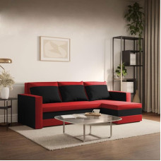 Loft Ecksofa mit Schlaffunktion und Bettkasten Stoff Komfort- Diivan L-Form 225x130x75 cm - Rot-Schwarz, Weicher Pluszbezug, Universell Aufbau Links/Rechts