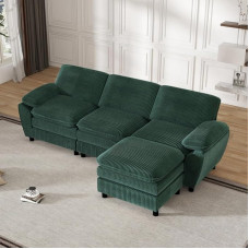 Elutoa diivan topeltpehmendusega Corduroy kangas koos eemaldatava jalatoega diivanvoodi mitmele inimesele roheline
