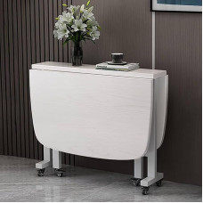 Kokkupandav söögilaud reguleeritava universaalse rattaga, multifunktsionaalne ristkülikukujuline puidust pikendatav söögilaud köögi magamistoas ruumi säästmiseks (valge, 100x60cm)