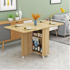 Kokkupandav söögilaud hoiuruumiga ja 6 rattaga väikesesse kööki, pikendatav ja kokkupandav, köögisaar, söögilaud Teardrop Leaf, puit, 120 x 60 cm.