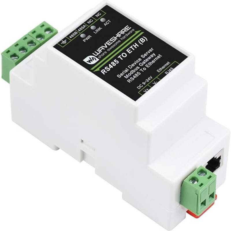 Waveshare RS485 to RJ45 Ethernet Converter Industrial Serial Server TCP/IP to Serial Module Supports Modbus Gateway, MQTT/JSON to Modbus and Multi Communication Modes, Rail Mount Support