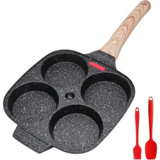 Bobikuke Fried Egg Pan, Pancake Pan 4 Hole Eye Pan Non-Stick Aluminium Pan for Breakfast Fried Egg Hamburger, for Induction Hob & Gas Stove (Black)