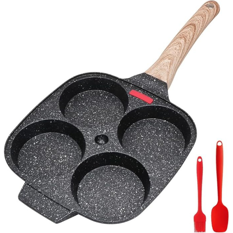 Bobikuke Fried Egg Pan, Pancake Pan 4 Hole Eye Pan Non-Stick Aluminium Pan for Breakfast Fried Egg Hamburger, for Induction Hob & Gas Stove (Black)