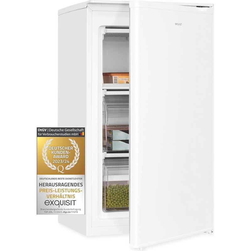 Exquisit Freezer GS111-041E White | Net Capacity: 60 L | Interchangeable Door Hinge | Temperature Control | Standing Device