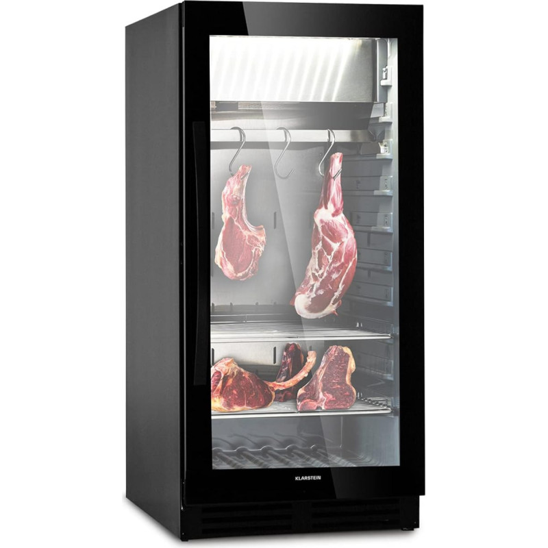Klarstein Fridge, Tyre Cabinet for Dry Aged Beef, 1 Zone Fridge with Glass Door, Indoor and Outdoor with LED Lighting, Freestanding or Built-in Refrigerator, Temperature Range 1-25 °C, 233 L
